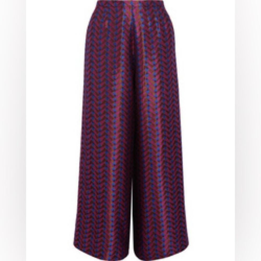 Etro Red and Blue Wide Leg Pants metallic jacquard Geometric 38 - Picture 11 of 12